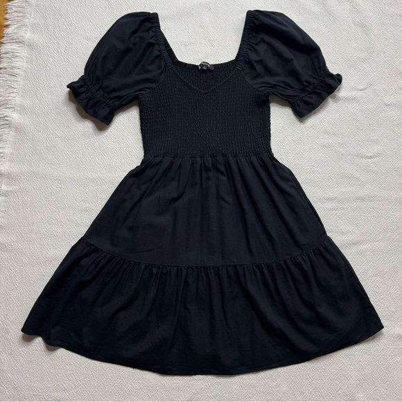 Madewell Lucie Black Linen Smocked Milkmaid Mini Dress S - Picture 2 of 8